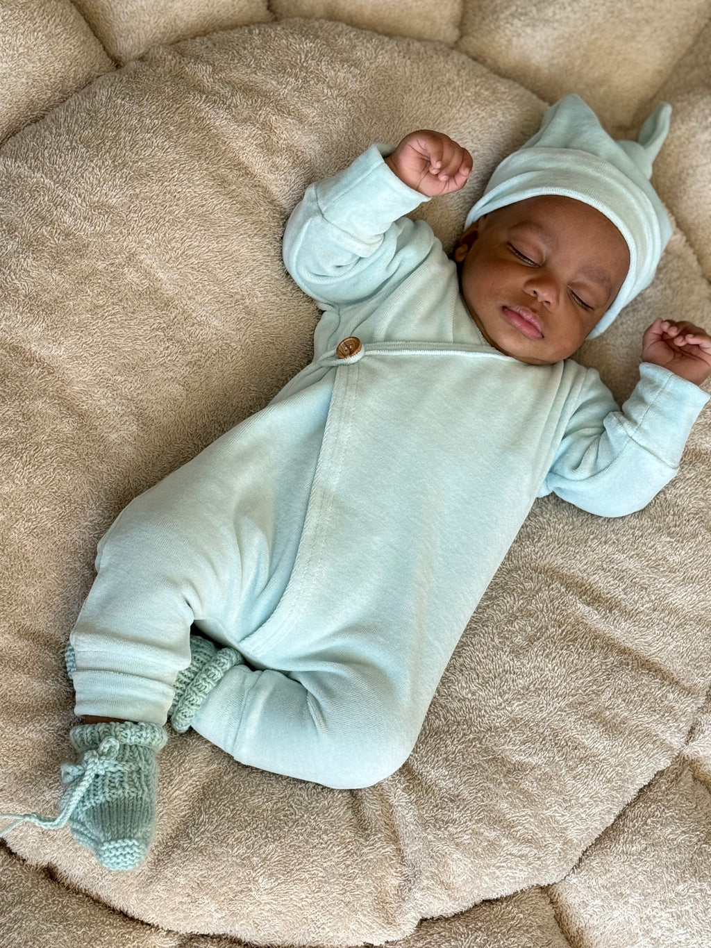 Slofjes merinowol - baby blauw - For Your Little Cutie