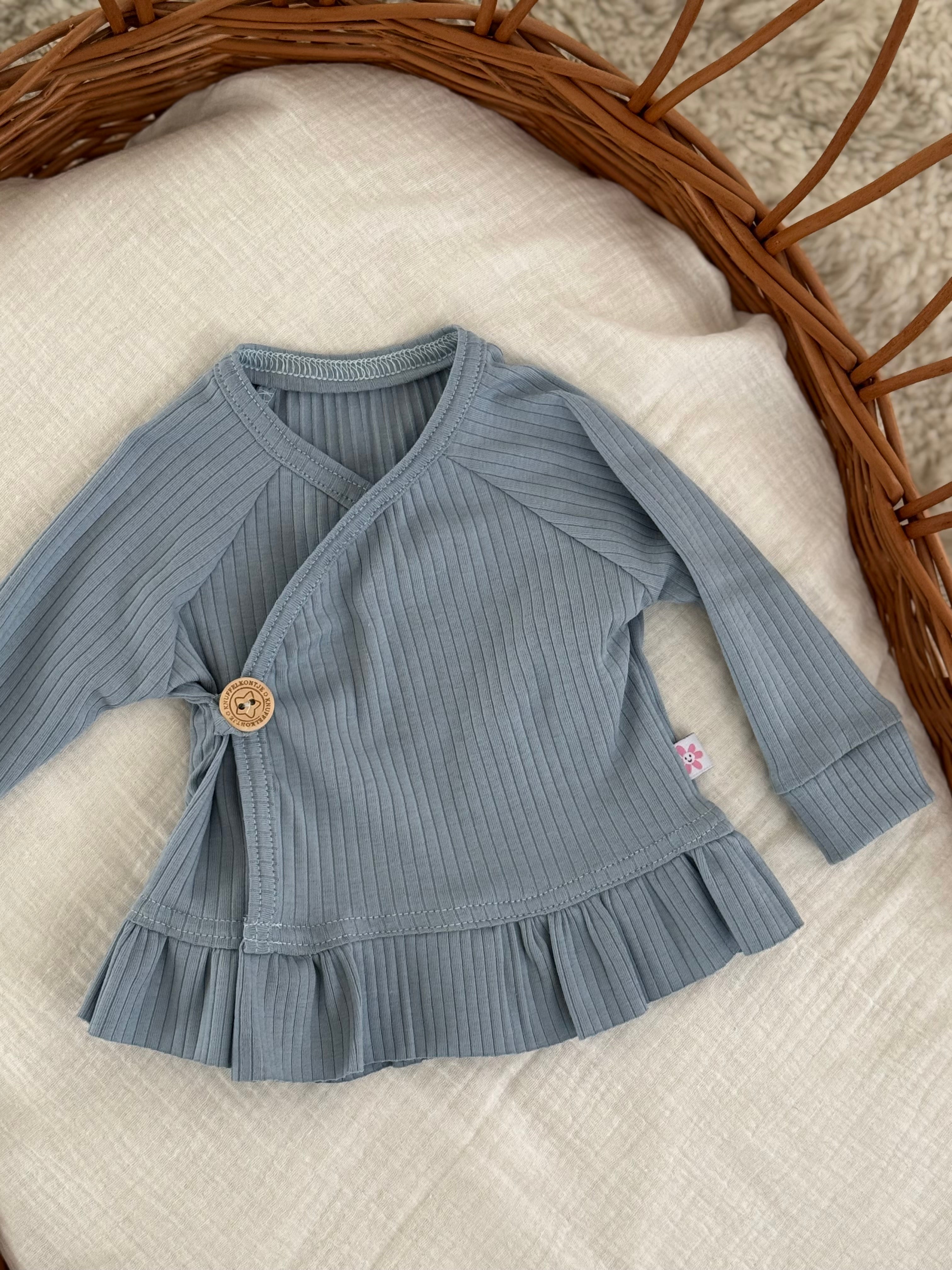 Overslagshirt ruffle jersey rib - blauw - For Your Little Cutie