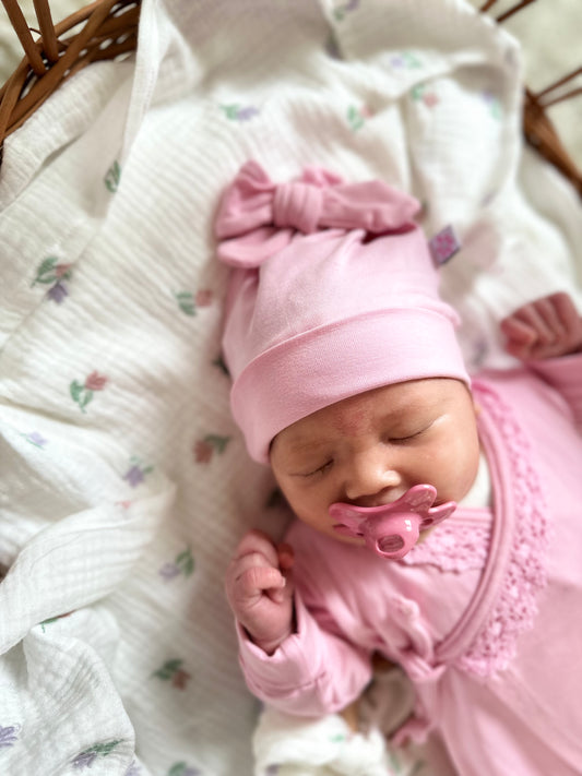 Mutsje strik - baby pink - For Your Little Cutie
