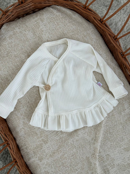Wickelshirt Rüschenjersey Rippe - off white