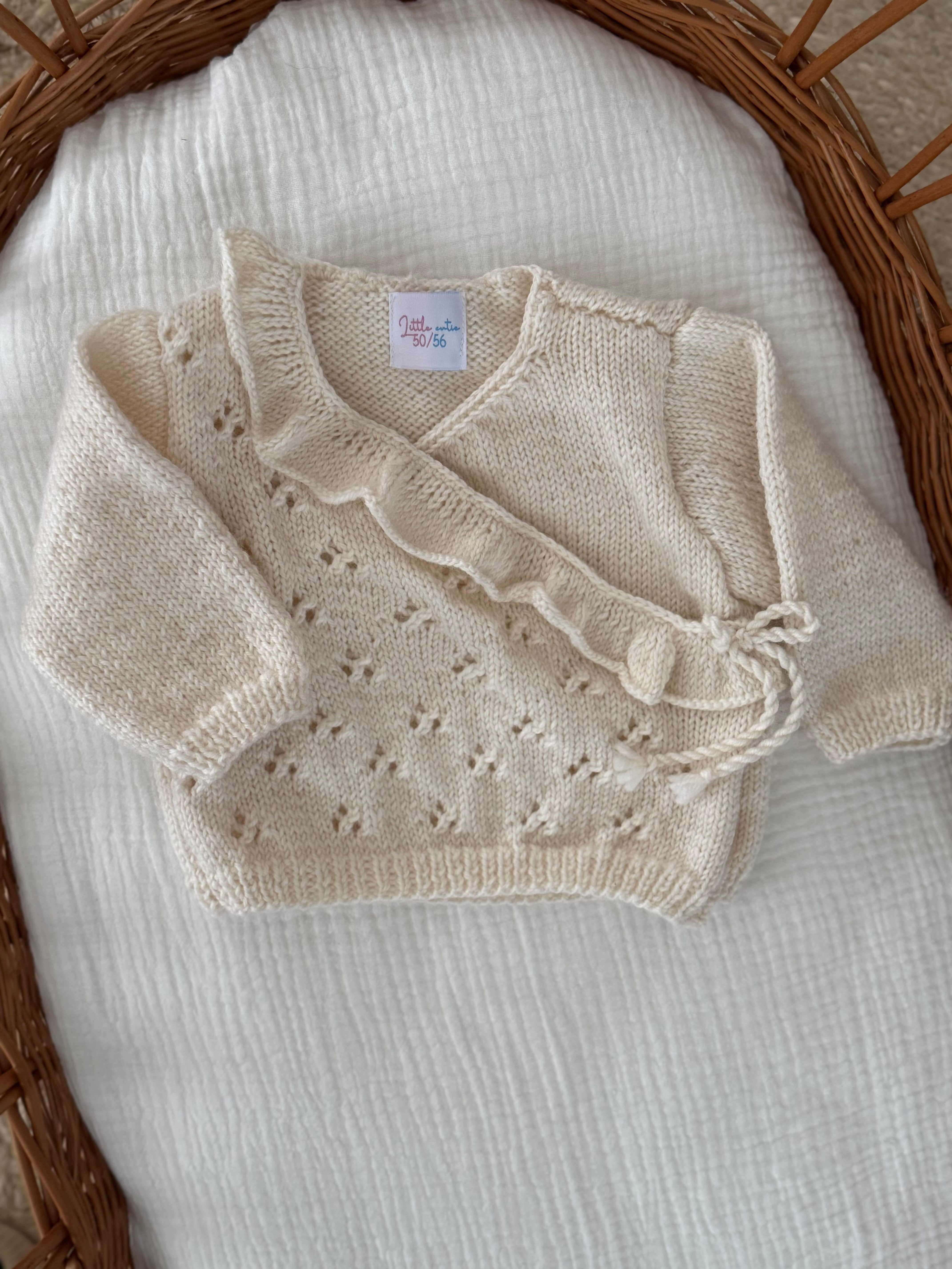 Overslagvest - Merino wol ruffle off white - For Your Little Cutie