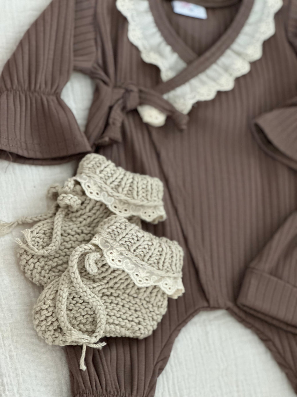 Booties Stickerei - Baumwolle Sand
