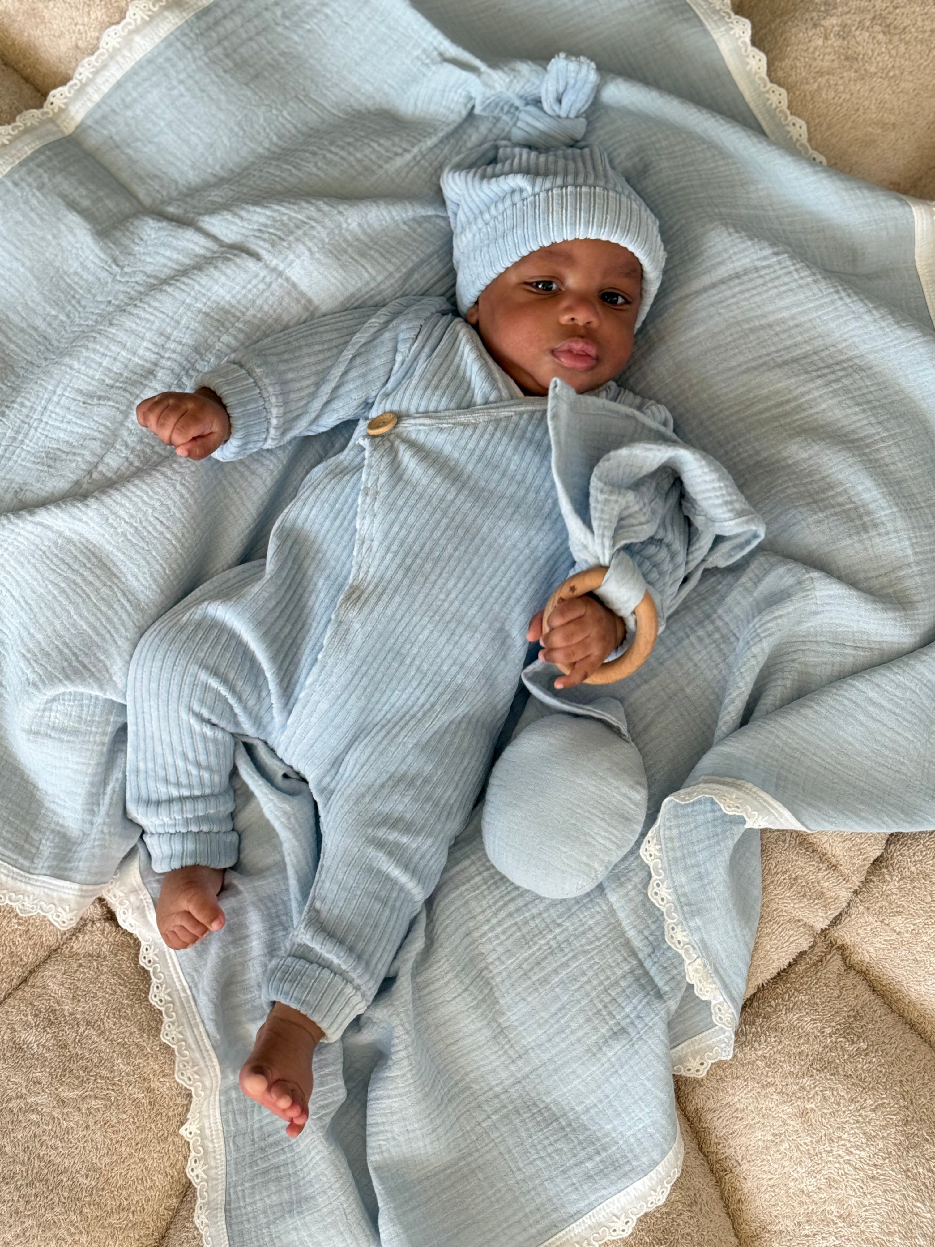 Boxpakje unisex - Fluweel rib baby blauw