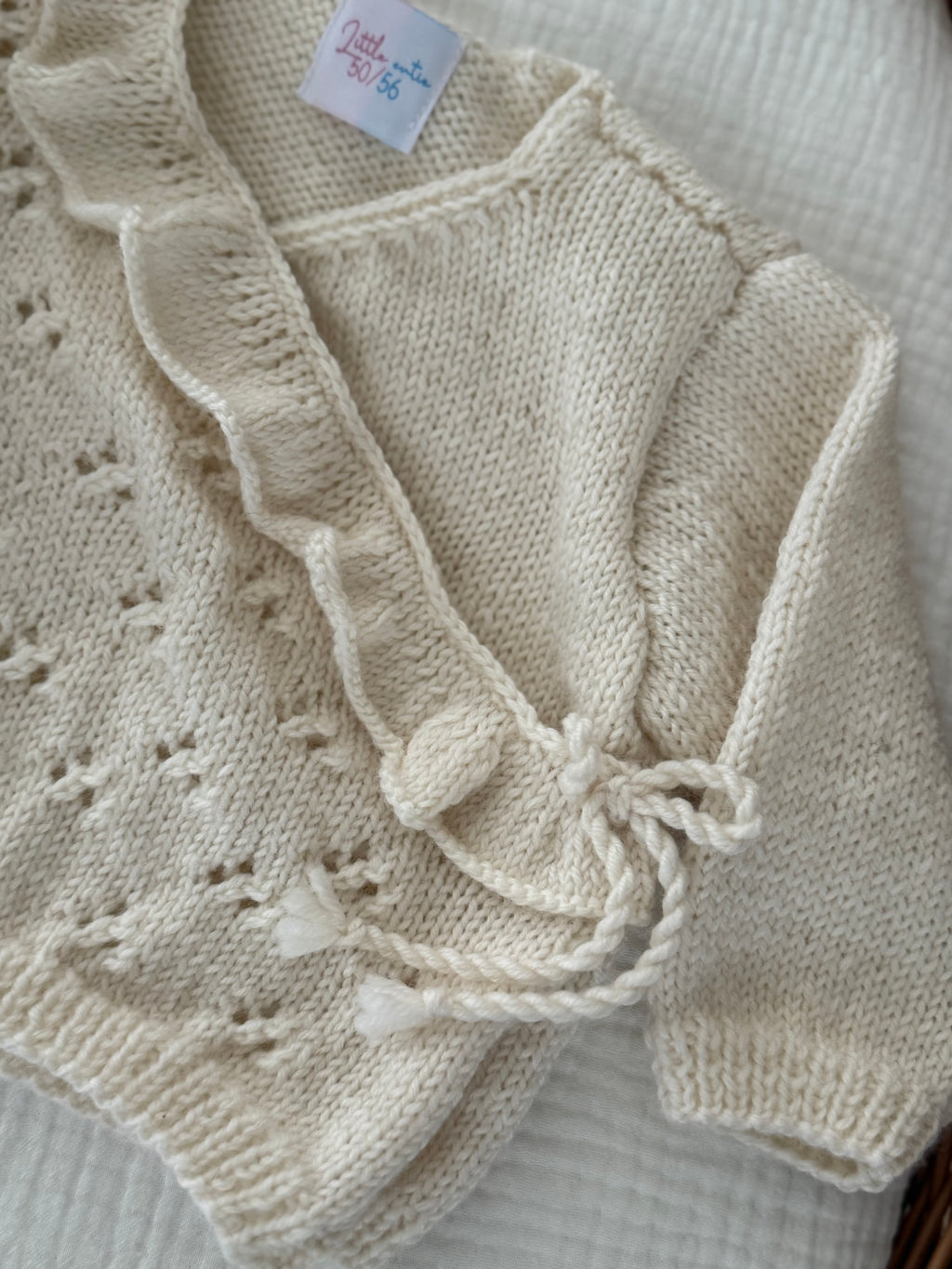 Overslagvest - Merino wol ruffle off white - For Your Little Cutie