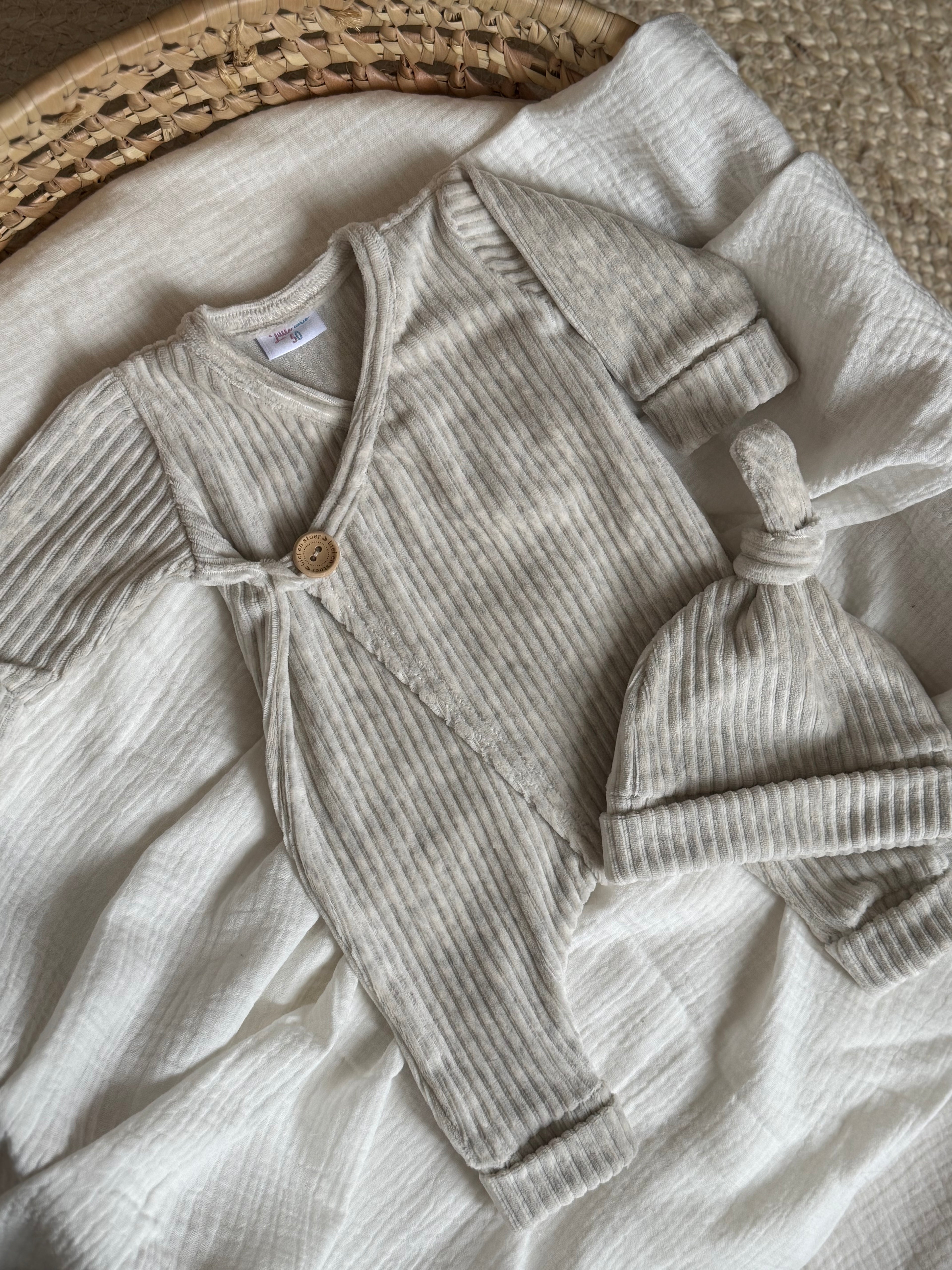 Boxpakje unisex - fluweel rib grijs - For Your Little Cutie