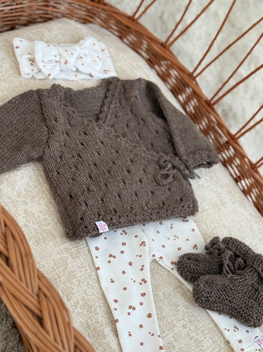 Overslagvest - Merino wol bruin - For Your Little Cutie