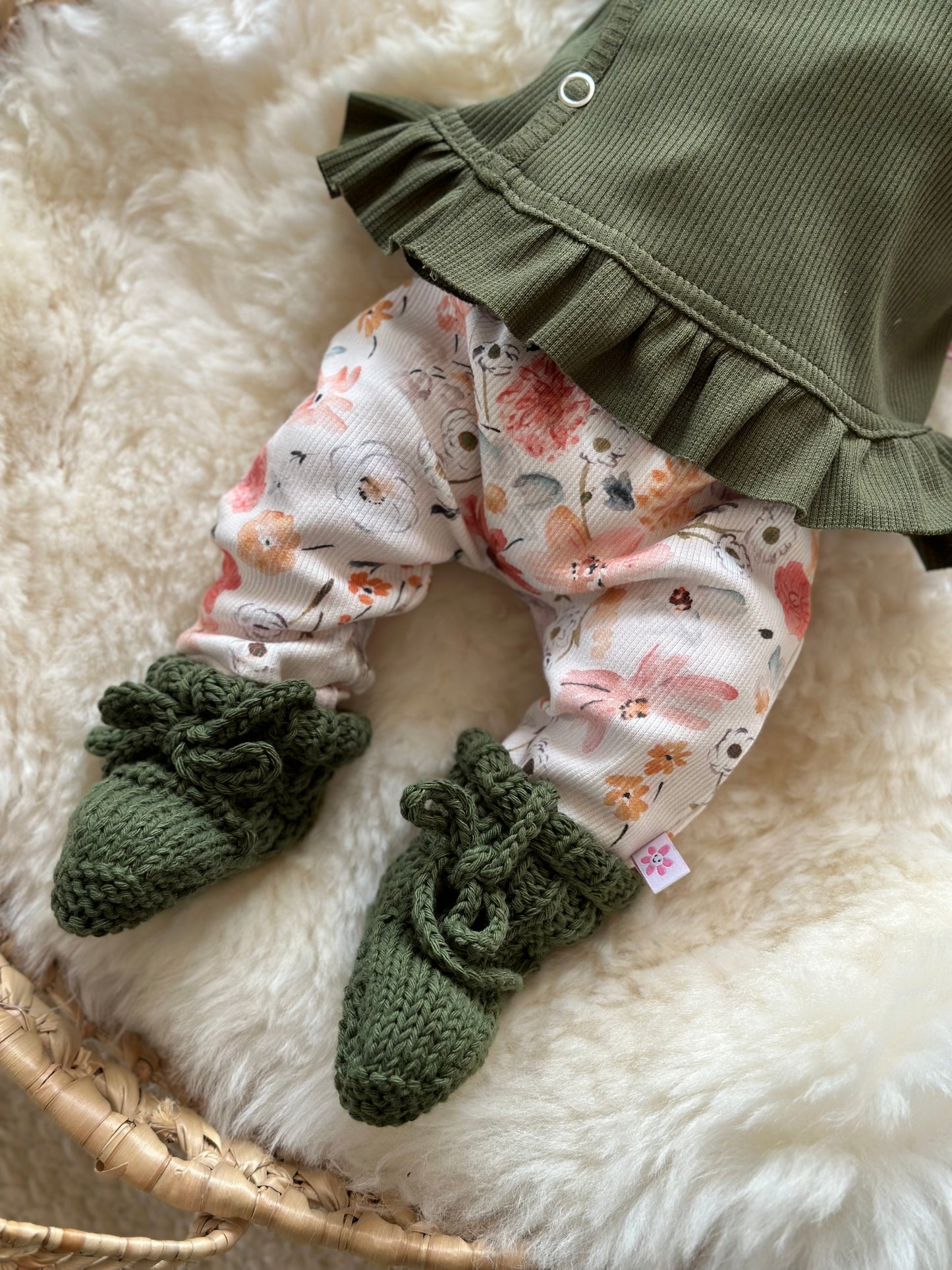 Slofjes katoen wol - Groen - For Your Little Cutie