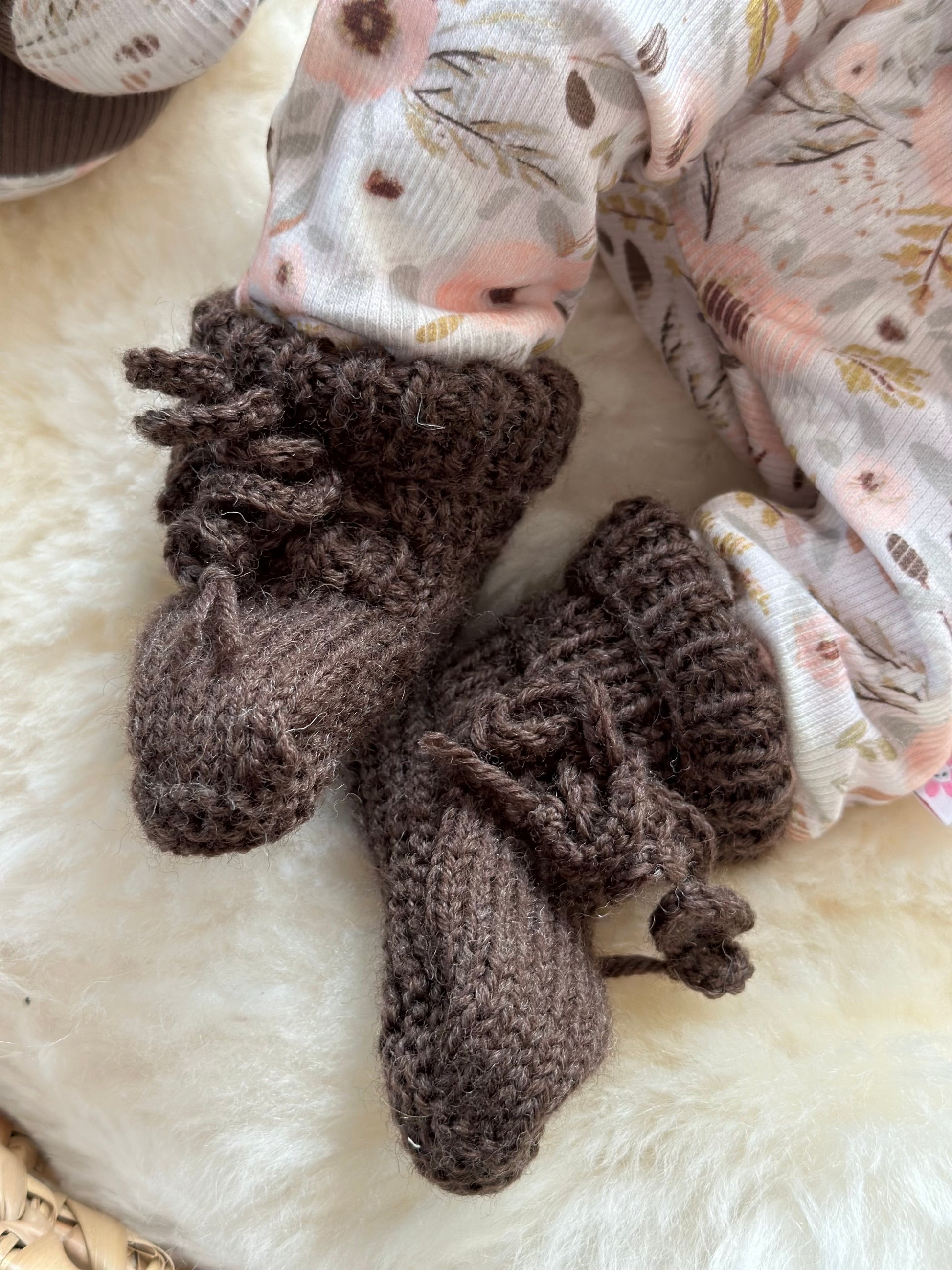 Slofjes merino wol - bruin - For Your Little Cutie