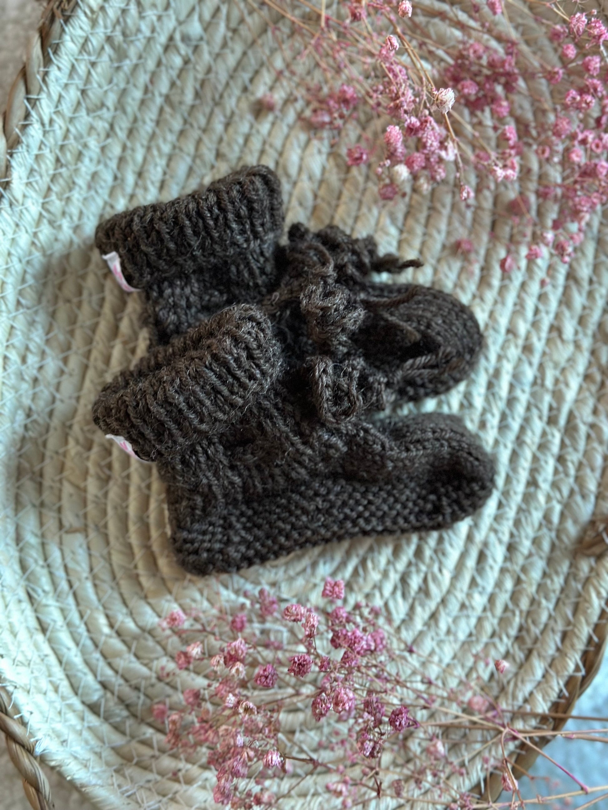 Slofjes merino wol - bruin - For Your Little Cutie