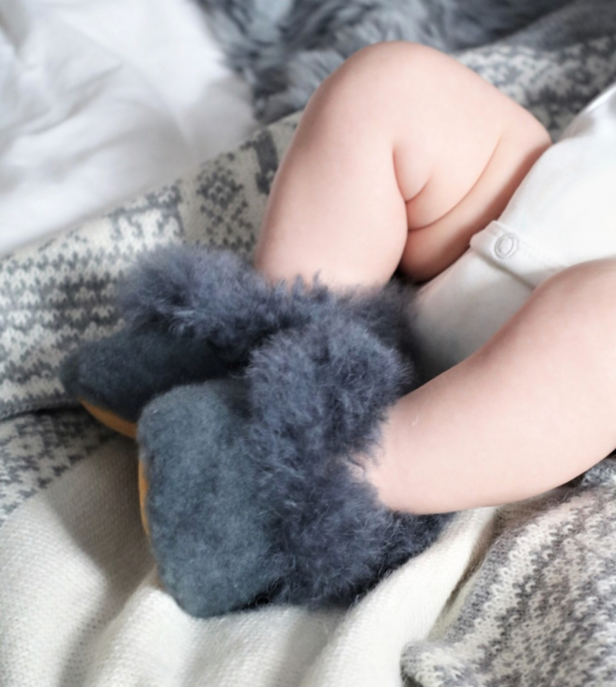 Baby slofjes alpaca bont - Staal - For Your Little Cutie